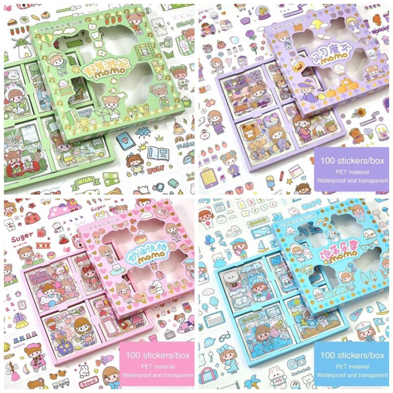 

100 PCS STICKER BOX MOMO MOTIF KARTUN - Puff Movement Handbook Sticker