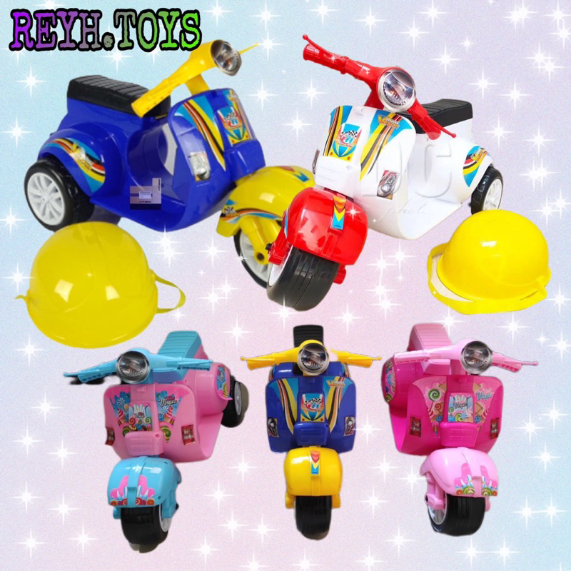 Mainan Vespa Mini + Helm /Mainan Motor Anak Vespa Classic & Mainan Sepeda Roda 3 Sapi Lucu