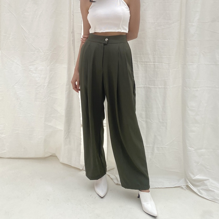 Peach Poppy VIVIAN  Soft Twill Pants Detail with 1 Button - Celana Panjang Wanita Twill Premium 1 Kancing