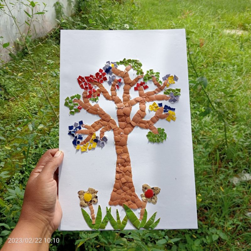 kolase cangkang telur kolase pohon kerajinan kolase