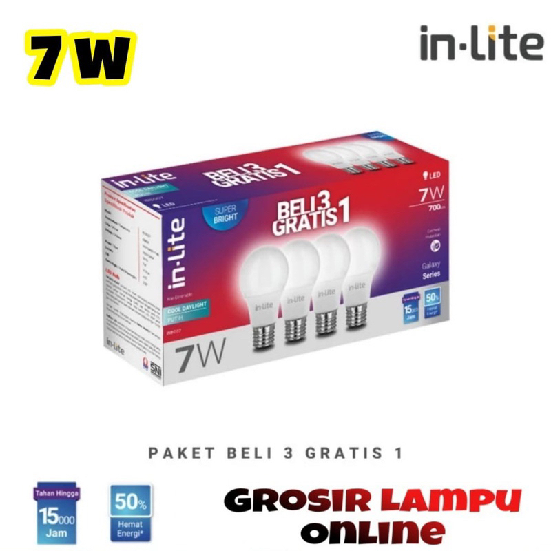 Led Paket In Lite 7w - Lampu Led Pack InLite 7 Watt 3 Gratis 1