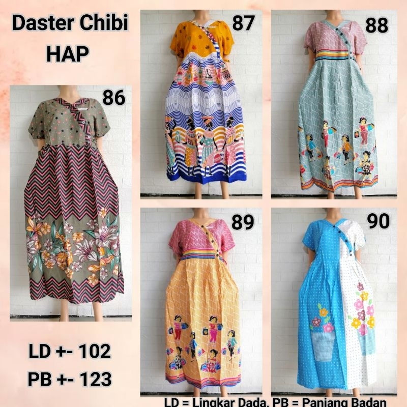 Daster Chibi Lengan HAP Aneka Motif LD 102 Adem Busui Friendly