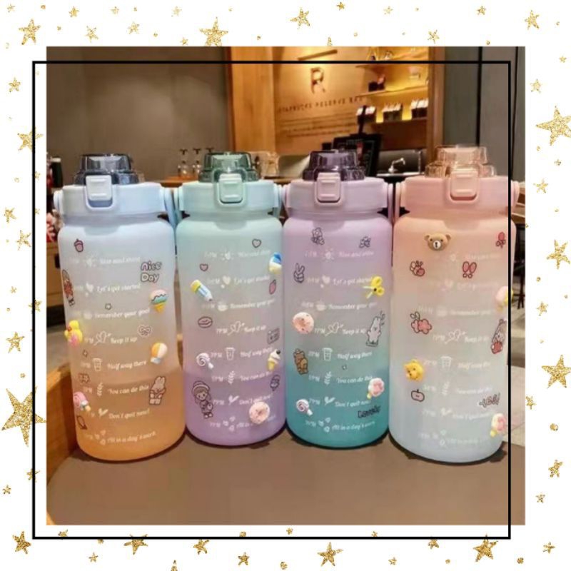 Botol viral Minum 2 Liter 2000ML Korea VIRAL Botol Motivasi 2L