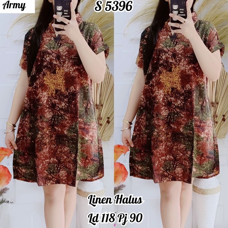 STYLE 5396. DRESS LINEN HALUS V NECK MIDI DRESS JUMBO