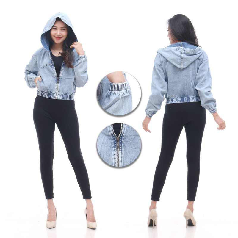 Jaket Hoodie Zipper Jeans Wanita -SIMPLYJEANS
