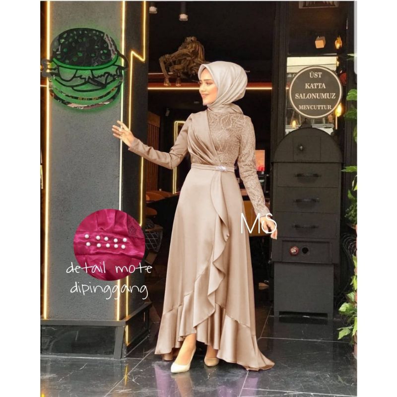(NEW)  MISA Dress - Bisa COD Baju Gamis Dress Maxmara Velvet Brukat Brokat Mutiara Mote Remaja Wanit