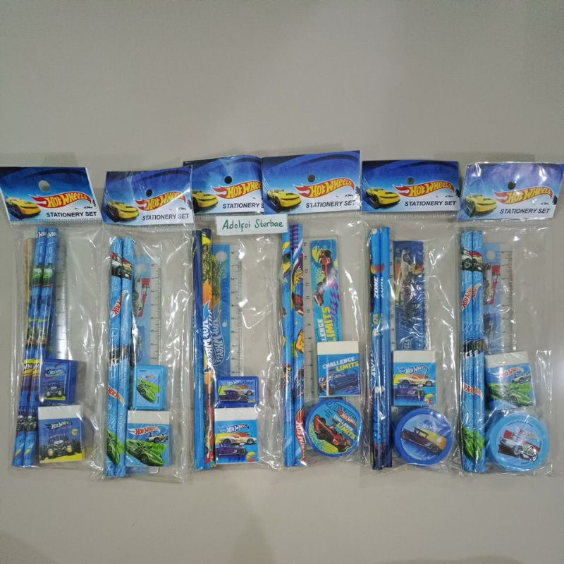 

mdn hotwheels hot wheels stationery set pensil penggaris penghapus serutan rautan mobil hotwheels