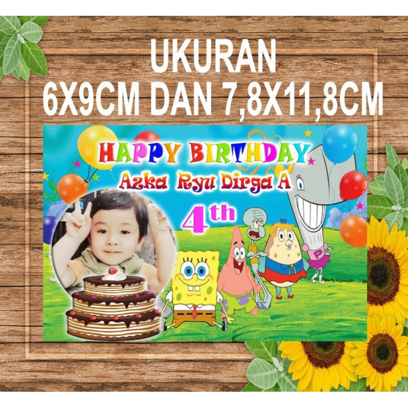 

stiker ulang tahun karakter spongebob per paketan,ganti nama foto dan tanggal,