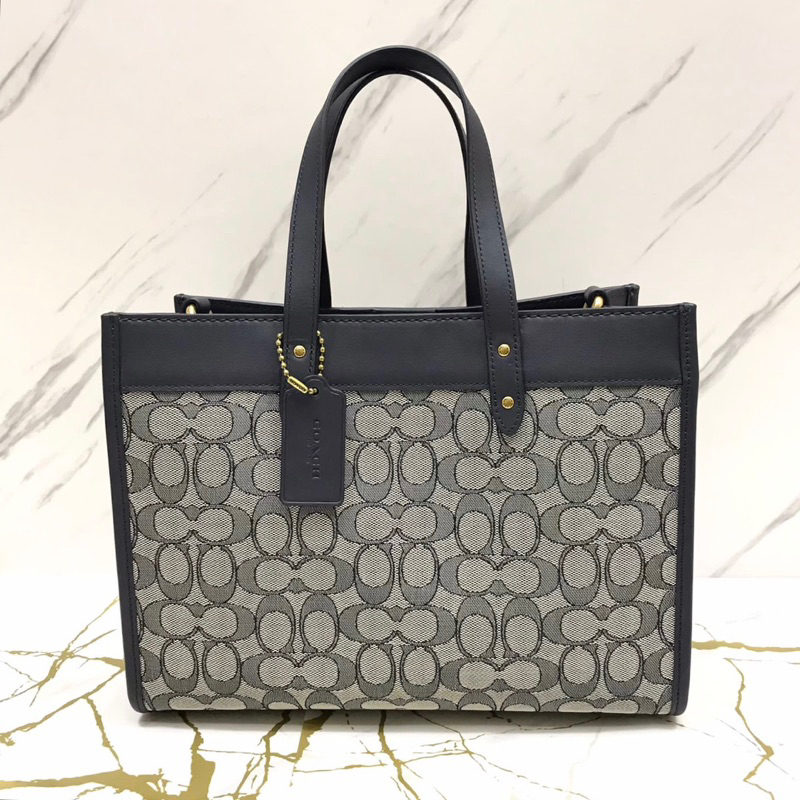 COACH FIELD TOTE 30 Signature Jacquard Navy Retail Collection Bestseller