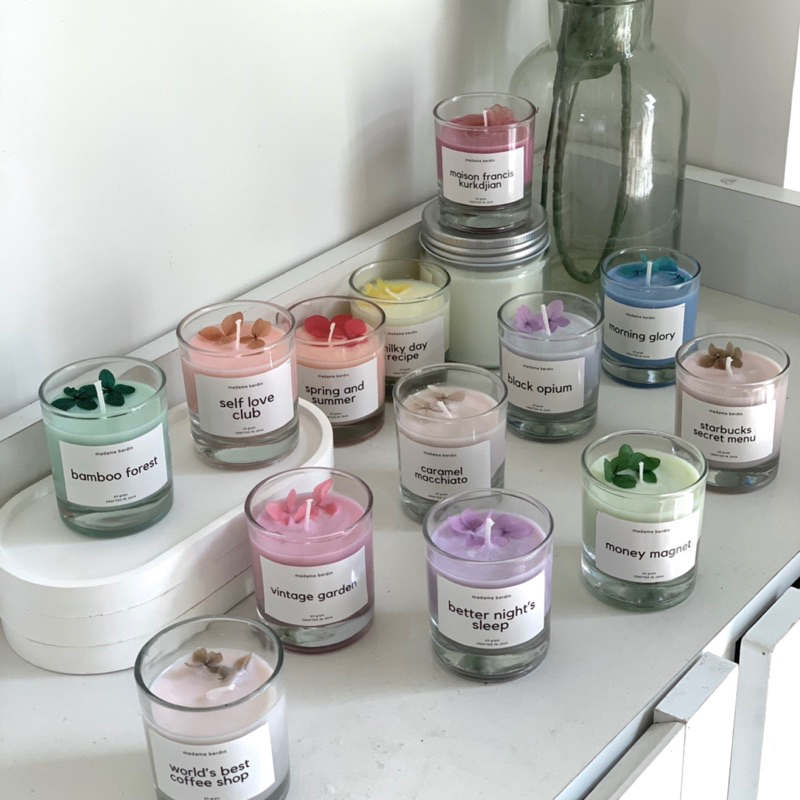 Scented Candle Pastel Color Series 65gr Aromatherapy Candle by Madame Berdin | Lilin Aromaterapi - Souvenir Wedding - Lilin Wangi Warna | Dried Flower | Hampers Lilin Aromaterapi | Souvenir Wedding Unik