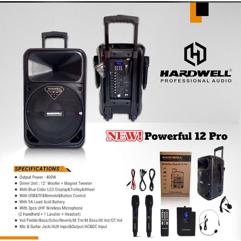 Speaker Portable Hardwell POWERFUL 12 PRO Original Bluetooth Speaker Portable Hardwell 12 inch