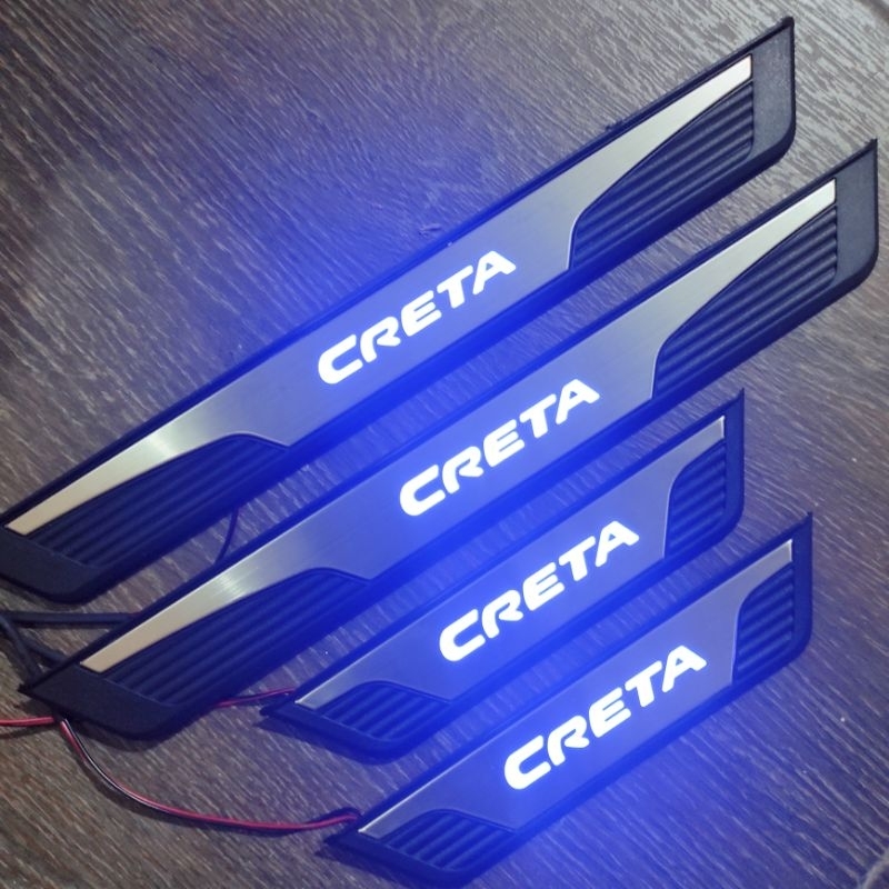 sill plate silplate samping pintu mobil Hyundai creta lampu led biru