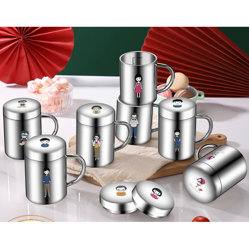 Cangkir Stainless Dengan Tutup Motif lucu / Gelas Double Stainless 304 / Gelas Minum Anak