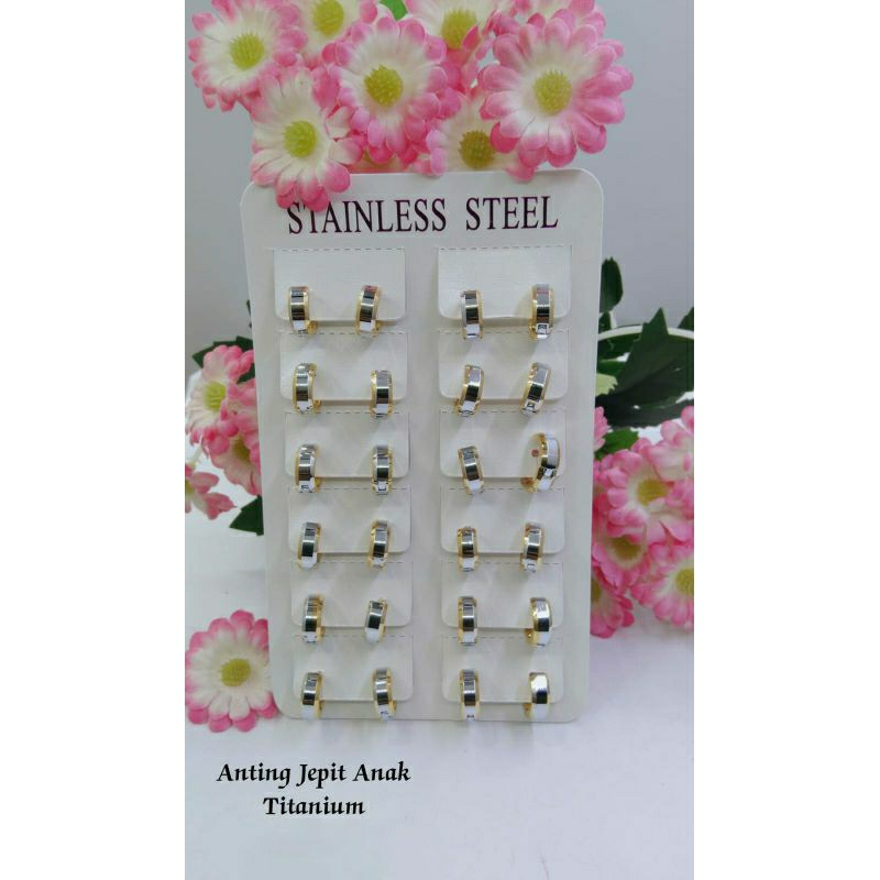 anting perhiasan bayi/anak untuk umur 5 bulan sampai 18 bulan / anting jepit polos / model jagung / model ukir / model gipsi