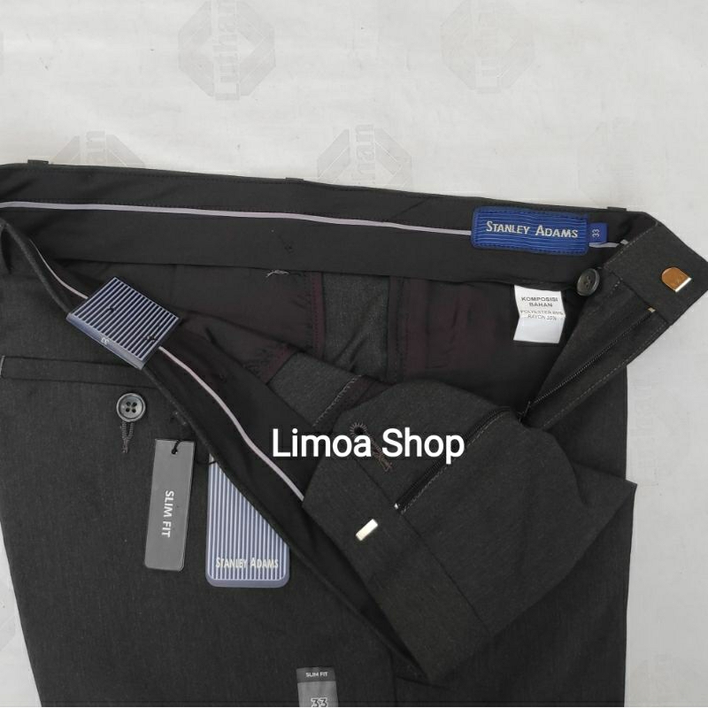 Celana Pria Formal STANLEY ADAMS Slim Fit Hitam Aspal SA 06