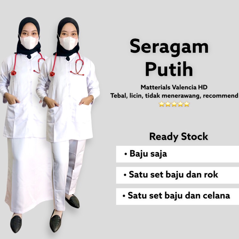 Baju Putih Perawat/ Baju putih suster/ Baju putih dokter/ Baju putih celana/Baju putih rok