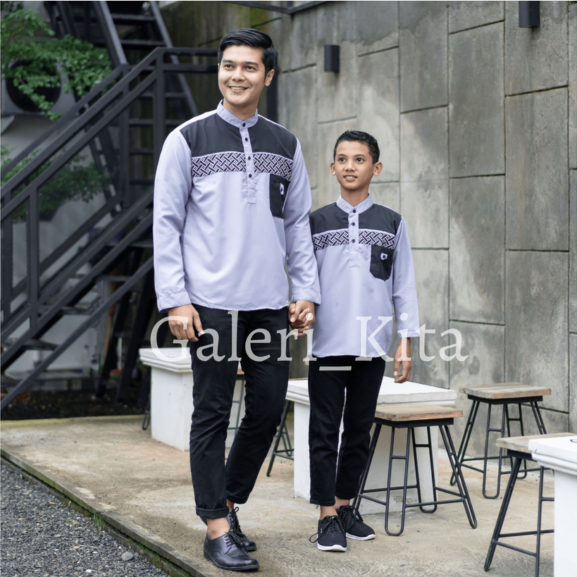 Baju Koko Lengan Panjang Couple Ayah Anak Pria Dewasa Bahan Katun Adem Tebal Terlaris Bisa COD Warna Putih Hitam Biru Navy M L XL XXL Jumbo