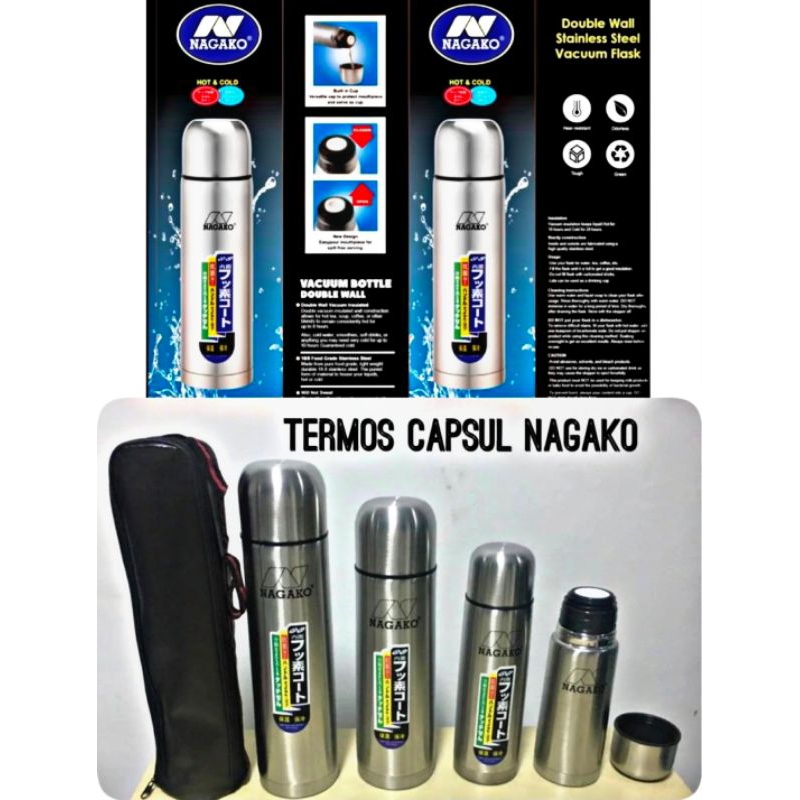 Termos Stainless NAGAKO 350ml 500ml 750ml dan 1 Liter / Termos air panas stainless steel  / Vacuum Bottle