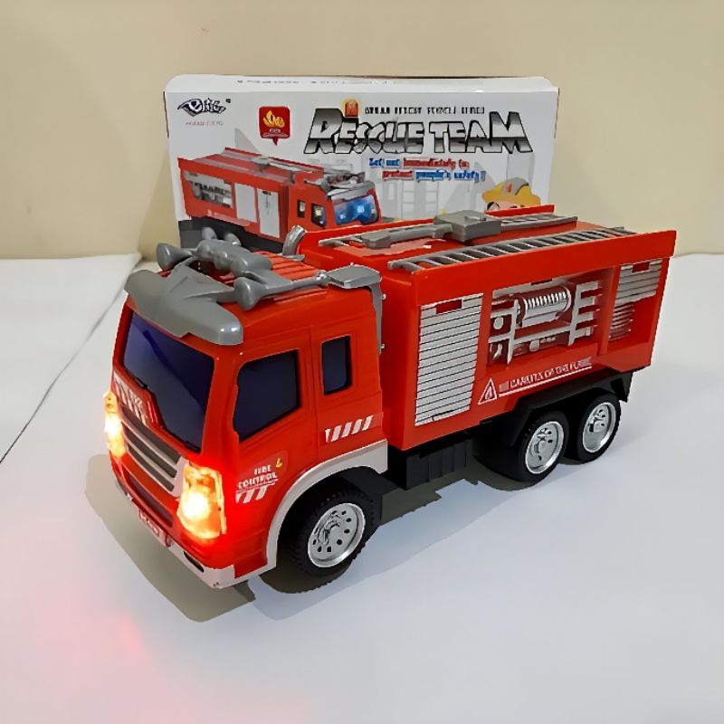 Mainan Mobil Truk Pemadam Kebakaran Jalan Baterai Bump and Go Lampu Suara  - Mobil Mobilan Miniatur 