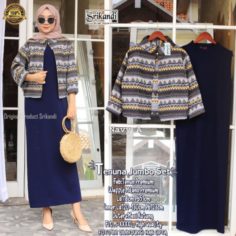 Tenuna Jumbo Set Wanita Terbaru Setelan Inner Dress Kutung Dan Outer Batik Tenun Mewah Jumbo LD 120 
