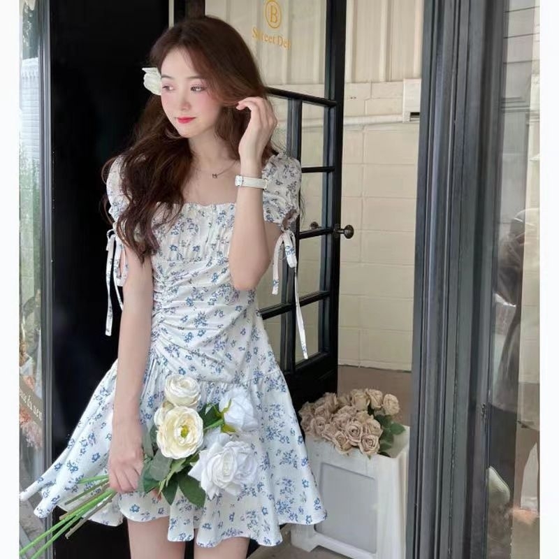 Korean Style Dress Terusan Wanita Motif Bunga