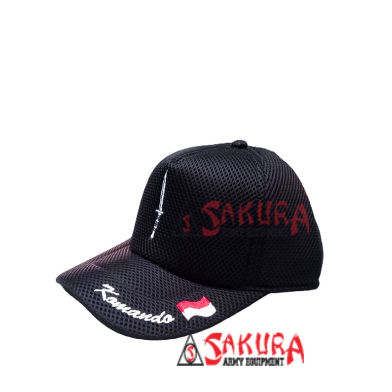 Topi Jaring Komando Logo Kuning Hitam Merah Putih