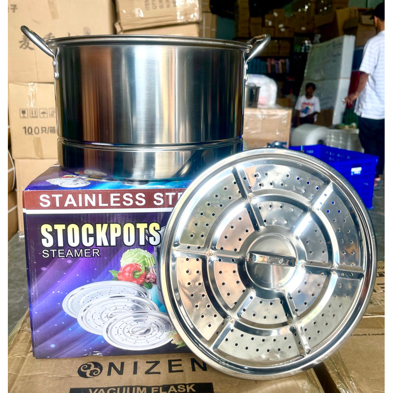 PANCI STEAMER STOCKPOT SET STAINLESS STEEL - PANCI SET STEAMER TEBAL DENGAN TUTUP - PANCI DANDANG KUKUS PANCI REBUS DIMSUM SIOMAY