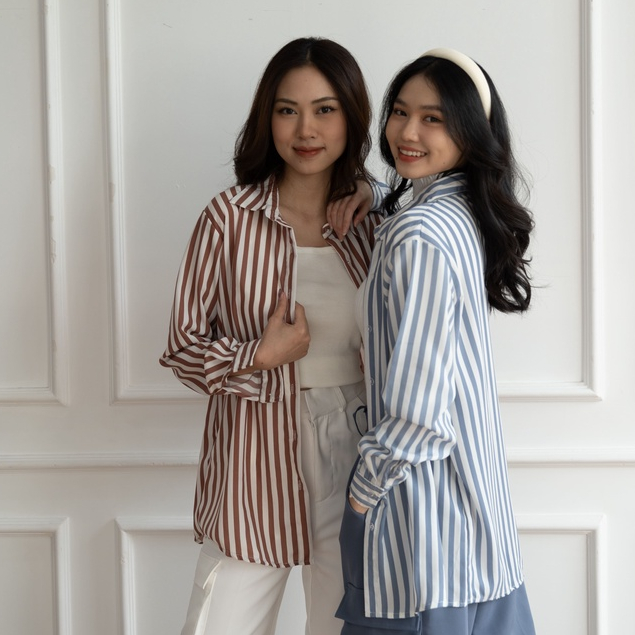 Hanami Shirt - Kemeja Salur - Kemeja Korea Wanita