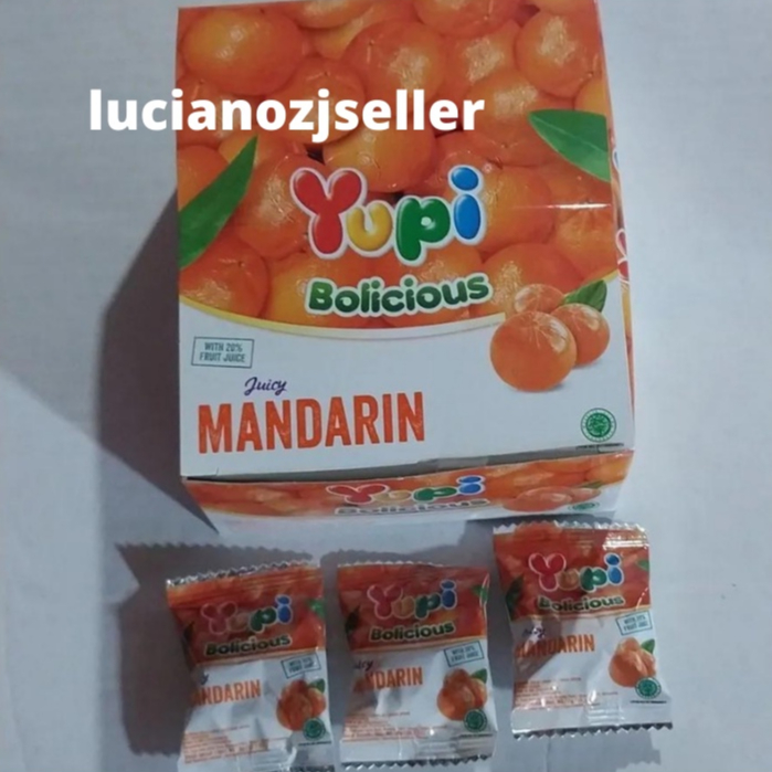 

BARU!! YUPI BOLICIOUS JUICY MANDARIN (1 box isi 24 pc) / yupi bolicious 1box isi 24pcs / YUPI BOLICIOUS JUCY MANDARIN ORANGE JERUK 1 BOX