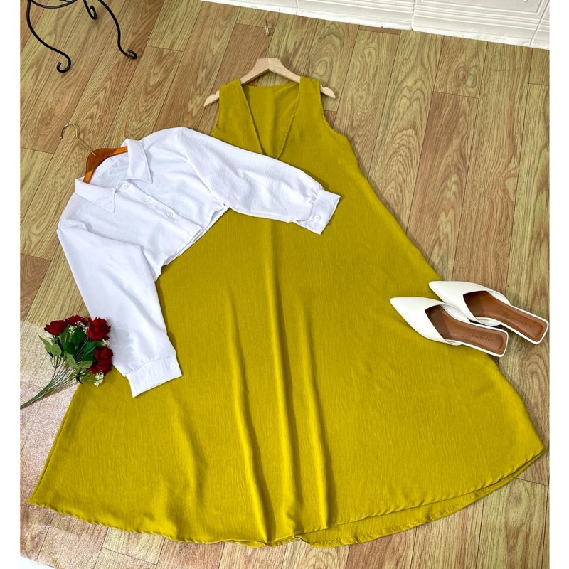 Tamstore Set Midi Dress 2 in 1 Crinkle Airflow Setelan Kemeja Midi