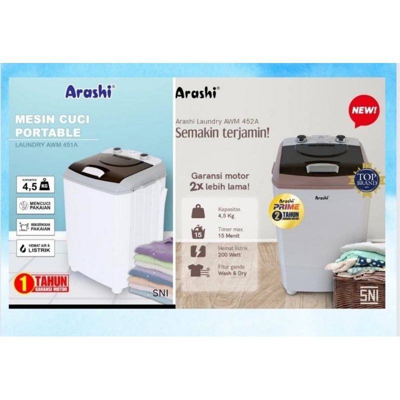 Mesin Cuci Mini Portable ARASHI AWM 451A - 4.5 Kg - Mesin Cuci Kecil - Garansi Resmi