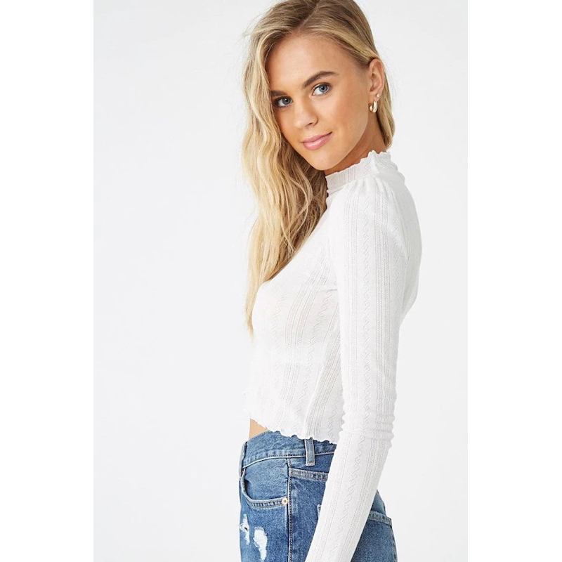 Forever21 Pointelle Mock Neck Top