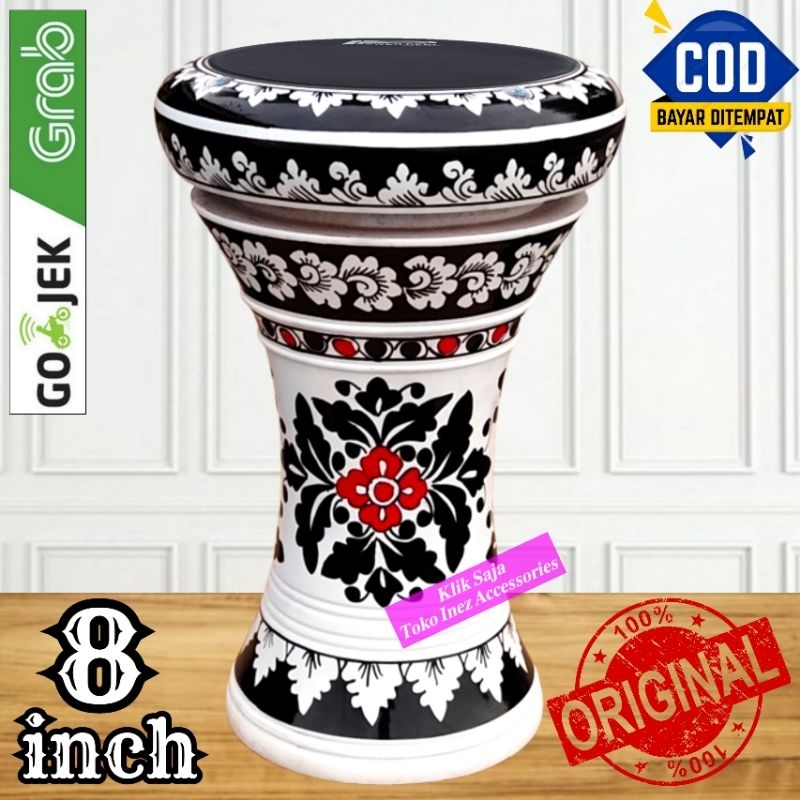 Gendang Atau Darbuka Kayu 8 inch Putih Hitam Power Beat Hitam
