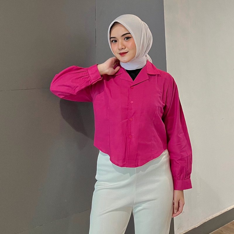 Alya Shirt Kemeja Crop Katun Linen By Vitafa