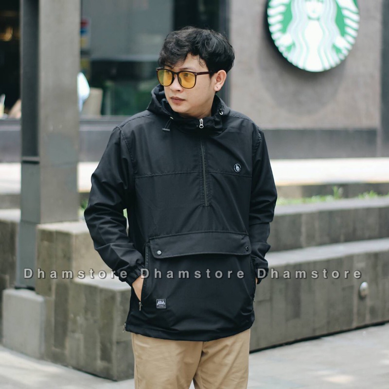 Black Jaket Cougle Holla Broddy Jaket Parasut Jaket Outdoor Jaket Pria