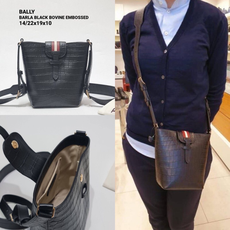 TAS SELEMPANG BRANDED WANITA ORIGINAL- BALLY BARLA BLACK BOVINE EMBOSSED