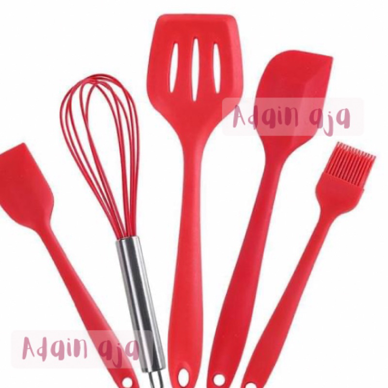 New Alat masak spatula silikon tahan panas 5 set / Alat masak 5 set tahan panas silikon / Alat masak