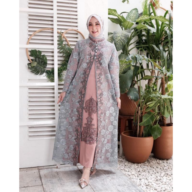 BAJU PESTA // INNER + OUTER // GAMIS LEPAS TILLE CORNELY FULL FURING BAHAN SAKURA //SERAGAMAN KELUARGA//BAJU LEBARAN// KEBAYA MODERN // KEBAYA WISUDA // By Bura