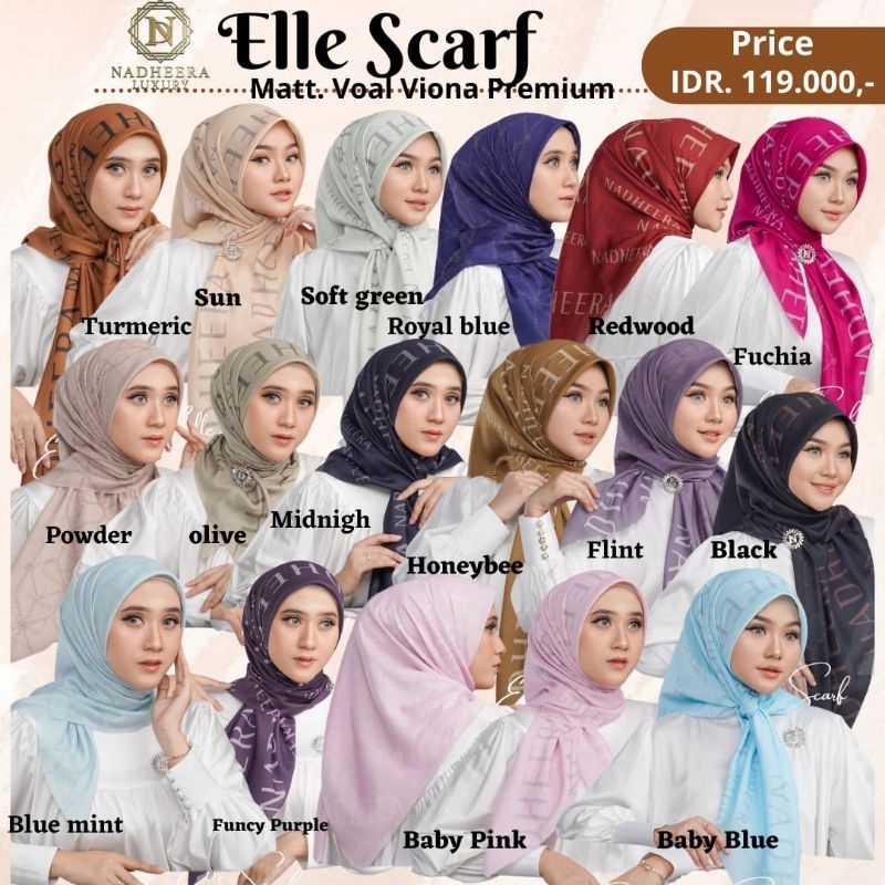 TERBARU✓ HIJAB JILBAB SEGI ELLE SCRAF SEGI EMPAT VOAL BY NADHEERA LUXURY ORI