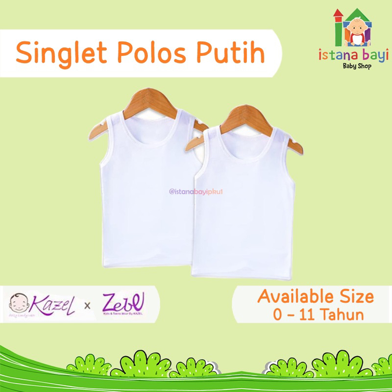 Kazel Singlet Polos Putih BIG SIZE 7-11 Tahun / Singlet Polos Anak isi 3 PCS