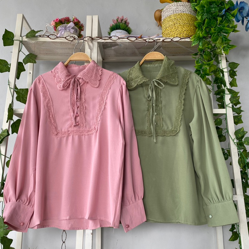 Youngmoodis blouse brokat kombinasi katun silk ori import