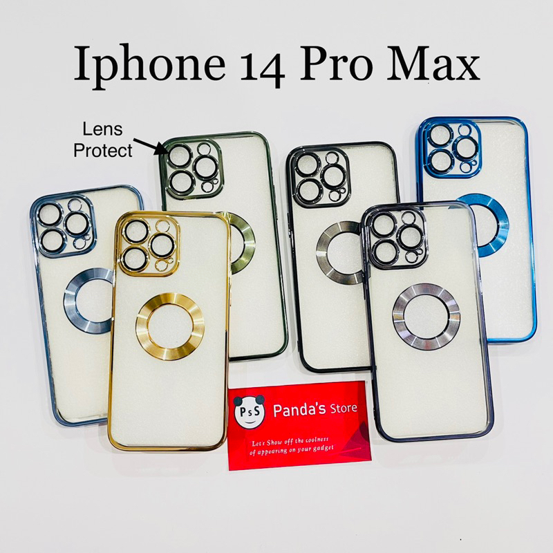 Softcase Iphone 14 Pro max Lens Protector Circle Chrome Logo Clear Case