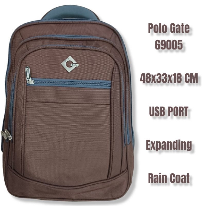 Tas Ransel Polo Gate 69005 Original expanding Tas pria/tas wanita - USB PORT