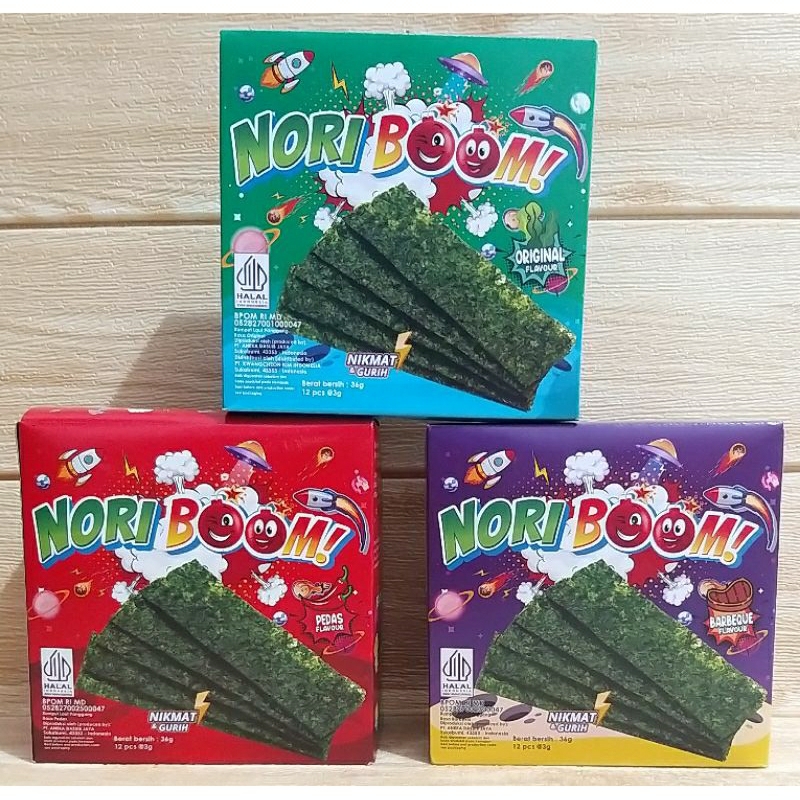 

✔MURAH NORIBOOM Nori Sachet isi 12pcs @3gr / Seaweed Snack / Camilan Rumput Laut Sachet Halal