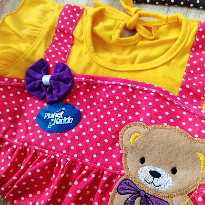 Baby gift PLANET KIDZ BONEKA BEAR POLKADOT Dress baju rok setelan katun celana dalam anak bayi perempuan cewek