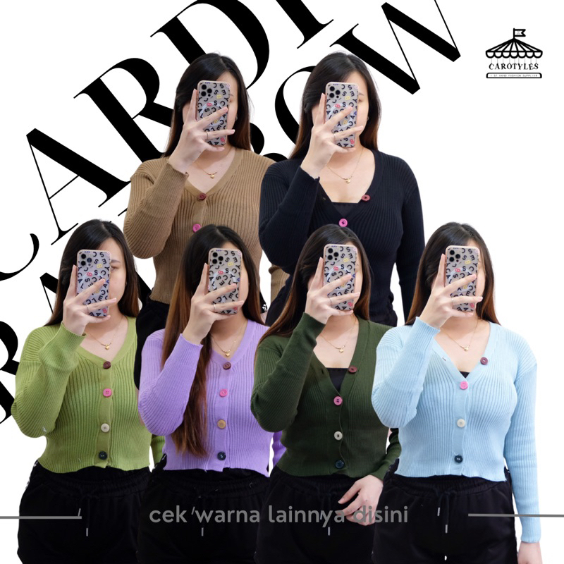 CAROTYLES Cardigan Crop Rainbow Rajut Button Lengan Panjang