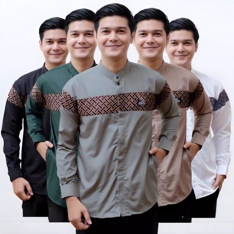 Baju Koko Pria Dewasa Lengan Panjang Motif Kobata Qynang Kombinasi Batik Terbaru