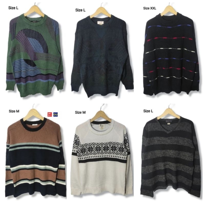 Sweater Rajut Cardigan Wool Knits motif dan polos unisex Pria Wanita murah branded bagus preloved se