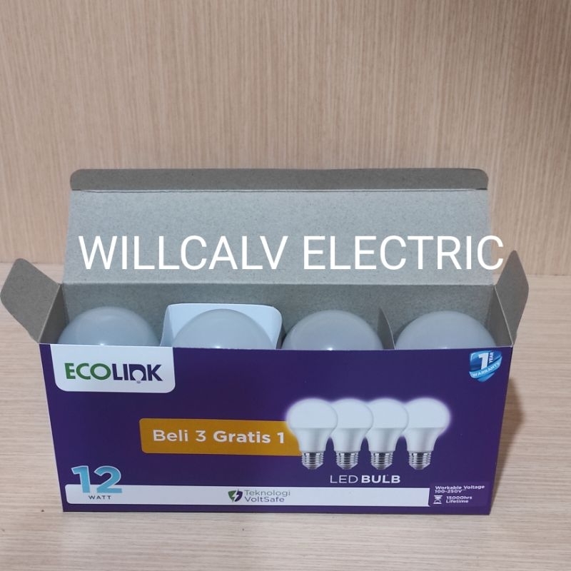 Lampu ECOLINK led bulb Multipack 6W 8W 10W 12W isi 4 ( 3+1) cahaya putih 6500K E27