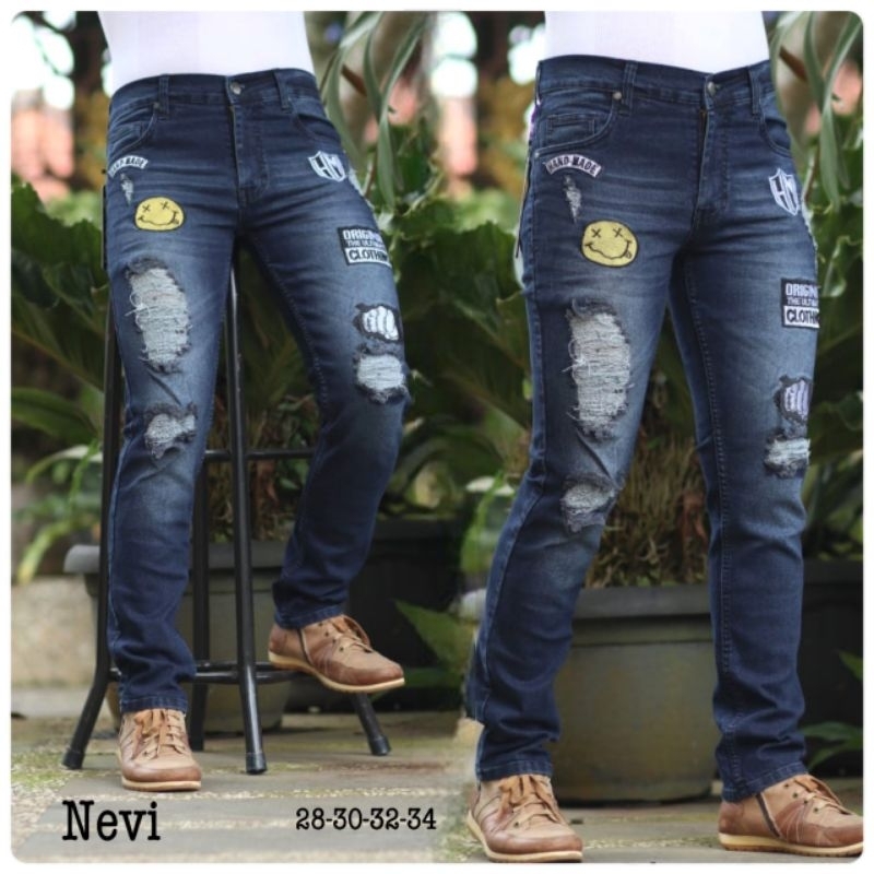 CELANA JEANS PRIA SOBEK DESTROY EMBLEM SOFTJEANS HANDMADE DALAM PURING TERBARU